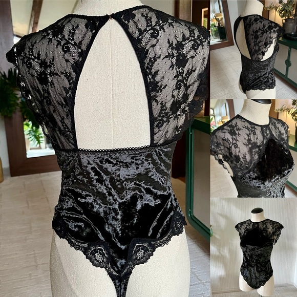 Victoria Secret black crushed velvet lace Trim bodysuit - Picture 13 of 13